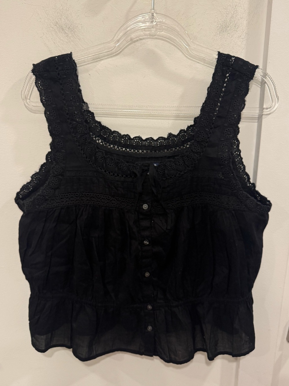 GAP Black Lace-Trim Button-Front Camisole